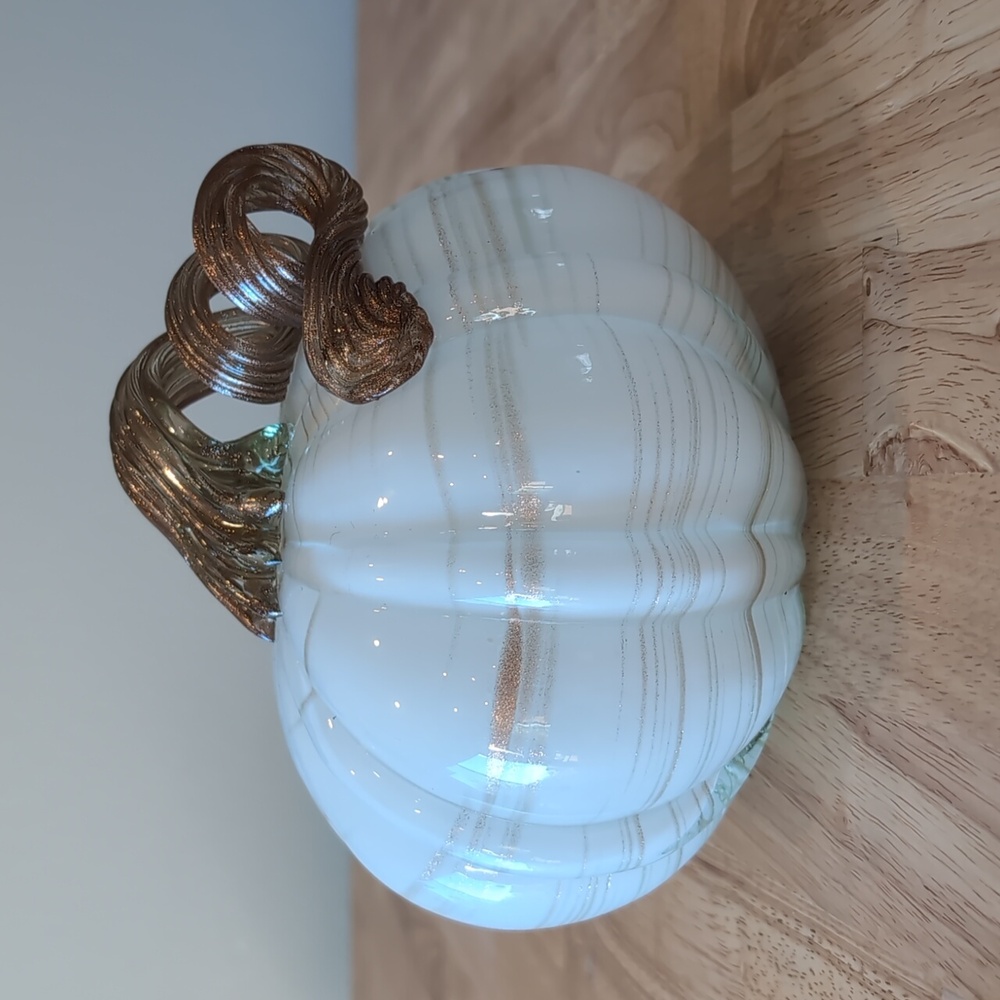 Pier 1 White and Gold Glass Pumpkin Holiday Decor